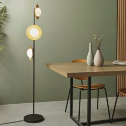 Loops 1560mm Freestanding Floor Lamp Light - Gold & Bronze Dish Design - Opal Glass in Clear - thumbnail 3