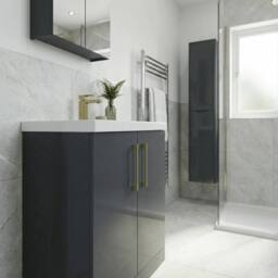 Balterley Contemporary Bathroom Floor 2-Door Vanity Unit Basin, Dark Grey, 800mm in Grey - thumbnail 4