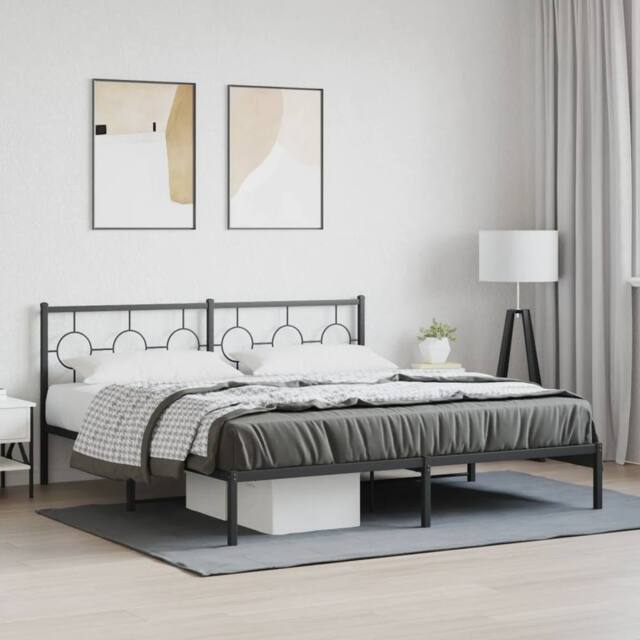Berkfield Home Metal Bed Frame without Mattress with Headboard Black 180x200cm - Size: Super King - image 1