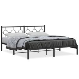 Berkfield Home Metal Bed Frame without Mattress with Headboard Black 180x200cm - Size: Super King - thumbnail 2