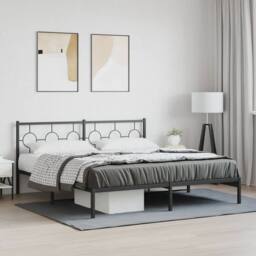 Berkfield Home Metal Bed Frame without Mattress with Headboard Black 180x200cm - Size: Super King - thumbnail 1