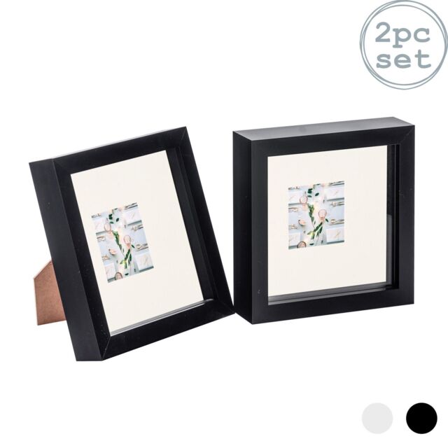 "Nicola Spring 3D Box Photo Frames - 6 x 6"" with 2 x 2"" Mount - Grey Mount - Pack of 2 in Black" - image 1
