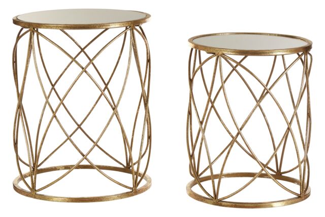 Orsina Industrial Design Set Of Two Round Side Tables, Versatile Table For Livingroom, Everyday Use Lounge Table in Gold - image 1
