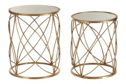 Orsina Industrial Design Set Of Two Round Side Tables, Versatile Table For Livingroom, Everyday Use Lounge Table in Gold - thumbnail 2