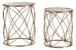 Orsina Industrial Design Set Of Two Round Side Tables, Versatile Table For Livingroom, Everyday Use Lounge Table in Gold - thumbnail 1