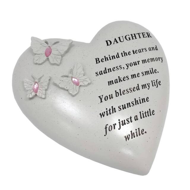 David Fischhoff Graveside Memorial Heart & Butterflies Ornament Plaque Pink- Daughter in Off-White - image 1