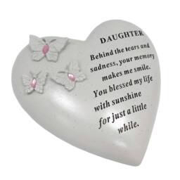 David Fischhoff Graveside Memorial Heart & Butterflies Ornament Plaque Pink- Daughter in Off-White - thumbnail 1