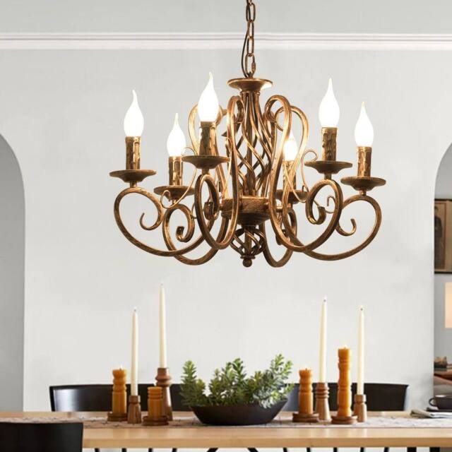 NIVOR French Country Candle Chandeliers Wrought Iron Pendant Light Hanging in Bronze - image 1