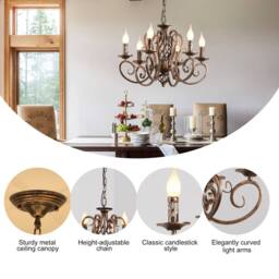 NIVOR French Country Candle Chandeliers Wrought Iron Pendant Light Hanging in Bronze - thumbnail 9