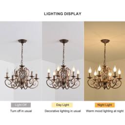 NIVOR French Country Candle Chandeliers Wrought Iron Pendant Light Hanging in Bronze - thumbnail 3