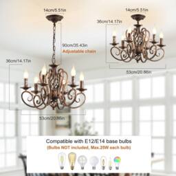 NIVOR French Country Candle Chandeliers Wrought Iron Pendant Light Hanging in Bronze - thumbnail 2