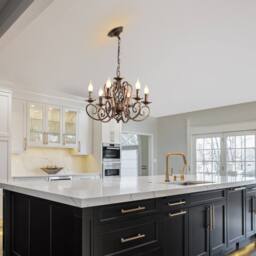 NIVOR French Country Candle Chandeliers Wrought Iron Pendant Light Hanging in Bronze - thumbnail 6