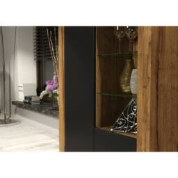 Mex Furniture LTD Display Cabinet Arcadia 140cm - Dark Oak with Black Matt Doors in Brown - thumbnail 3