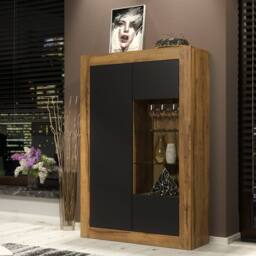 Mex Furniture LTD Display Cabinet Arcadia 140cm - Dark Oak with Black Matt Doors in Brown - thumbnail 1
