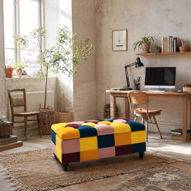 Wyld Haus Tava Velvet Multicolour Storage Bench Wooden Legs L114 x D47 x H47cm - image 1