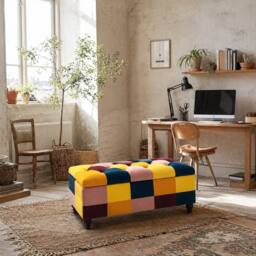 Wyld Haus Tava Velvet Multicolour Storage Bench Wooden Legs L114 x D47 x H47cm