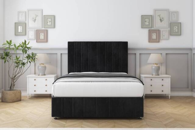 "Comfort Beds Lorenzo Naples Divan Set No Drawers-26"" Headboard-Footboard in Black - Size: Single" - image 1