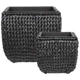 Wyld and Coco Set 2 Black PE Rattan Plant Pots Plastic Inserts Indoor and Sheltered - thumbnail 2