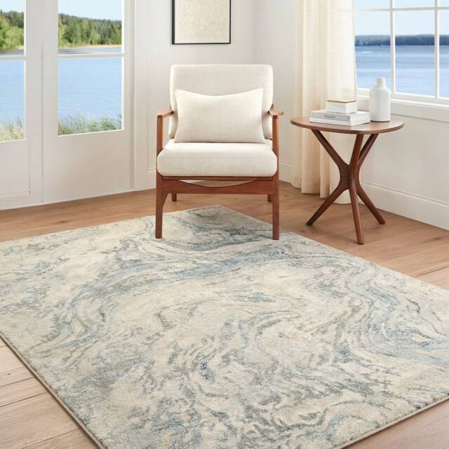 Livabliss Avellino-Abstract Beige Grey Blue Modern Marble High Pile Living Rug - Size: 200 cm x 280 cm - image 1