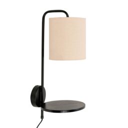 ValueLights Ryan Natural Linen Lamp Shade Black Metal Wall with Black Wood Shelf - thumbnail 2