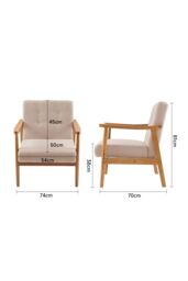 Living and Home Beige Terry Cloth Casual Upholstered Armchair with Rubberwood Wood Frame - thumbnail 3