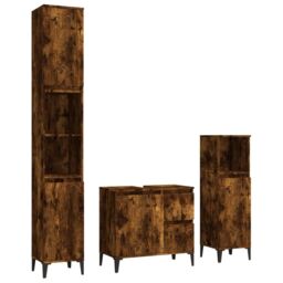 Berkfield Home 3 Piece Bathroom Cabinet Set Smoked Oak Engineered Wood in Brown - thumbnail 2