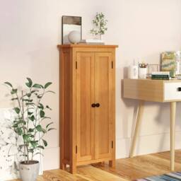 Berkfield Home Storage Cabinet 50x22x110 cm Solid Oak Wood in Brown - Size: 50 x 22 x 110 cm - thumbnail 1