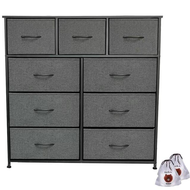 Kelvenix Fabric Chest of Drawers 9 Drawer Dresser Bedroom Bedside Organizer in Dark Grey - image 1