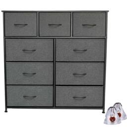 Kelvenix Fabric Chest of Drawers 9 Drawer Dresser Bedroom Bedside Organizer in Dark Grey - thumbnail 1