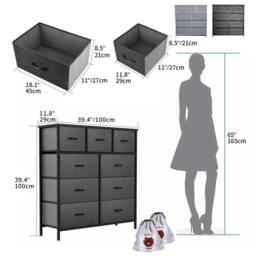 Kelvenix Fabric Chest of Drawers 9 Drawer Dresser Bedroom Bedside Organizer in Dark Grey - thumbnail 2