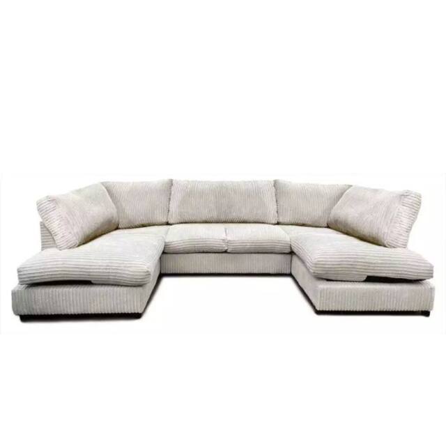 Bliss Furniture Jumbo Cord U Shaped Full Back Sofa Cream Modern Design, Super Comfy - Size: 6 Person - image 1