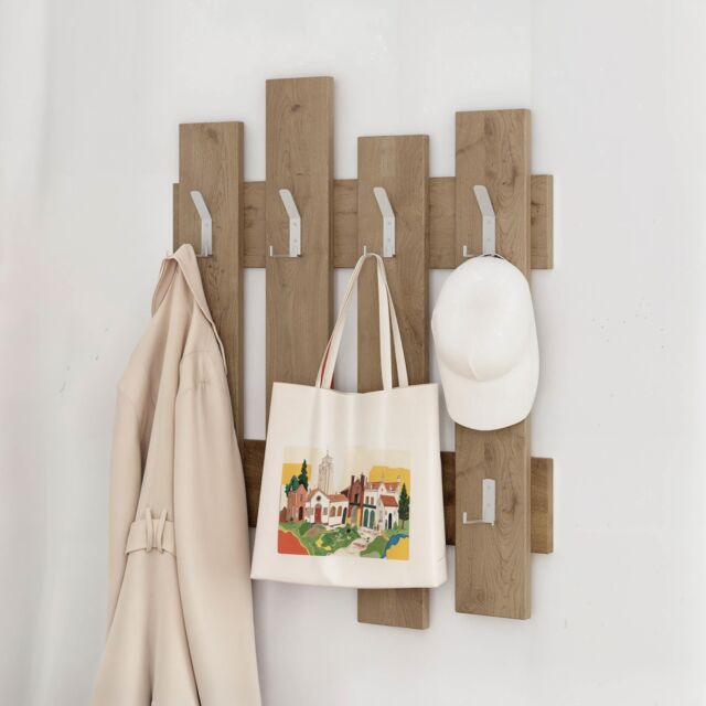 Decortie Wave' Modern Coat Rack Wall-Mounted 8 Hooks 69x81cm in Brown - Size: 1 Pack - image 1