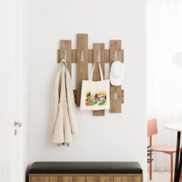 Decortie Wave' Modern Coat Rack Wall-Mounted 8 Hooks 69x81cm in Brown - Size: 1 Pack - thumbnail 2