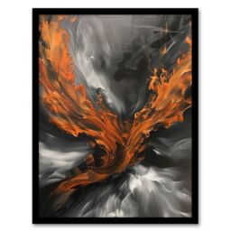"Artery8 Firebird Phoenix Abstract Painting Flame Wings Framed Art Print in Orange - Size: W12"" x H16""" - thumbnail 1