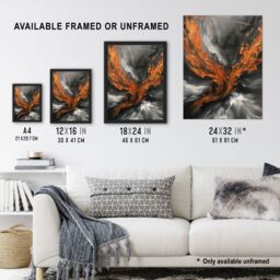 "Artery8 Firebird Phoenix Abstract Painting Flame Wings Framed Art Print in Orange - Size: W12"" x H16""" - thumbnail 3