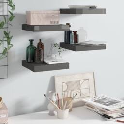 Berkfield Home Durable Floating Wall Shelves 4 pcs High Gloss Grey 23x23.5x3.8 cm MDF - thumbnail 2