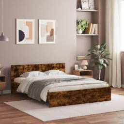 Berkfield Home Bed Frame without Mattress Smoked Oak 150x200 cm King Size in Brown - thumbnail 2