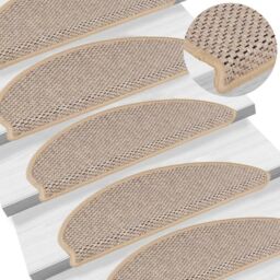 Berkfield Home Stair Mats Self-adhesive Sisal-Look 15 pcs 65x21x4 cm Light Beige - Size: Medium - thumbnail 1