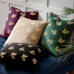 Paoletti Guilded Palms Embroidered Cushion in Plum - Size: 45 cm x 45 cm - thumbnail 6