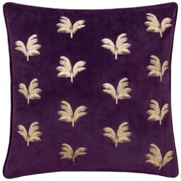 Paoletti Guilded Palms Embroidered Cushion in Plum - Size: 45 cm x 45 cm - thumbnail 1