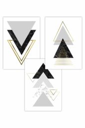 ARTZE Set of 3 Black Grey Geometric Triangle Set Art Posters in Mid Grey - Size: W50 cm x H70 cm - thumbnail 1