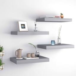 Berkfield Home Durable Floating Wall Shelves 4 pcs Grey 40x23x3.8 cm MDF - thumbnail 2