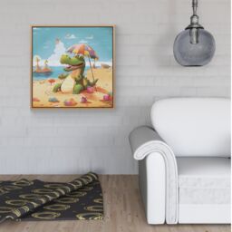 "Warren Reed - Designer A Crocodile On A Beach Holiday Framed Canvas in Light Brown - Size: W16"" x H16""" - thumbnail 2