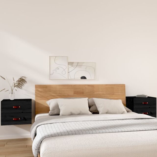 Berkfield Home Wall-mounted Bedside Cabinets 2 pcs Black 50x36x40 cm - Size: 50 x 36 x 40 cm - image 1