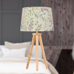 First Choice Lighting Voyage - Light Oak Table Lamp or Bedside Light with Floral Shade in Brown - thumbnail 2