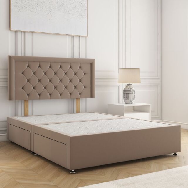 "BSSPOKE Nova Divan Bed Plush 24"" Headboard 2Drawers Same Side & No Mattress in Bronze - Size: Double" - image 1