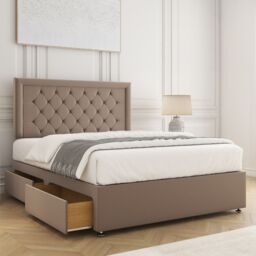 "BSSPOKE Nova Divan Bed Plush 24"" Headboard 2Drawers Same Side & No Mattress in Bronze - Size: Double" - thumbnail 2