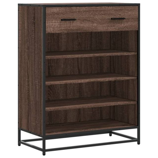 Berkfield Home Shoe Cabinet Brown Oak 75x38x97.5 cm Engineered Wood & Metal - image 1