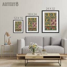 "Artery8 Birds Butterflies Kangaroo Pattern Framed Canvas Wall Art Print Verneuil in Green - Size: W12"" x H16""" - thumbnail 4
