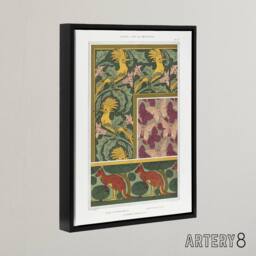 "Artery8 Birds Butterflies Kangaroo Pattern Framed Canvas Wall Art Print Verneuil in Green - Size: W12"" x H16""" - thumbnail 2